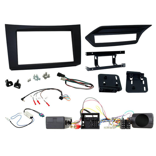 Mercedes E-Class 2009-2012 Full Car Stereo Installation Kit BLACK Double DIN Fascia, steering wheel control interface, With Button Relocation Panel