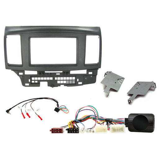 Mitsubishi Lancer 2008-2010 Full Car Stereo Installation Kit BLACK Double DIN Fascia, steering wheel control interface, For Amplified Vehicles only