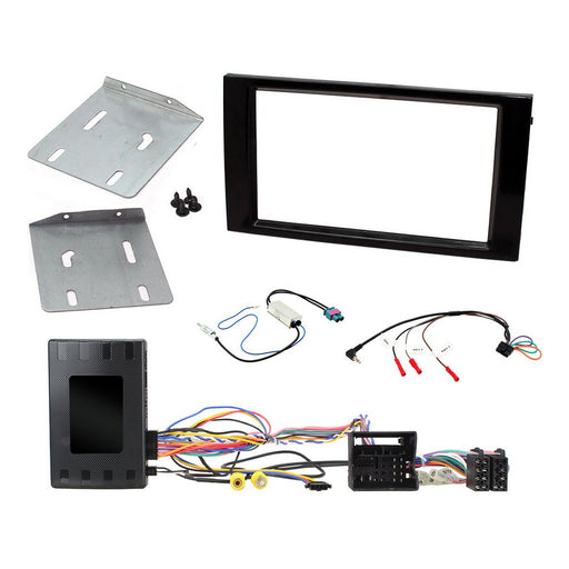Seat Leon 2012-2015 Full Car Stereo Installation Kit BLACK double DIN Fascia, steering wheel control interface, For deckless head units, maximum mounting depth: 100mm