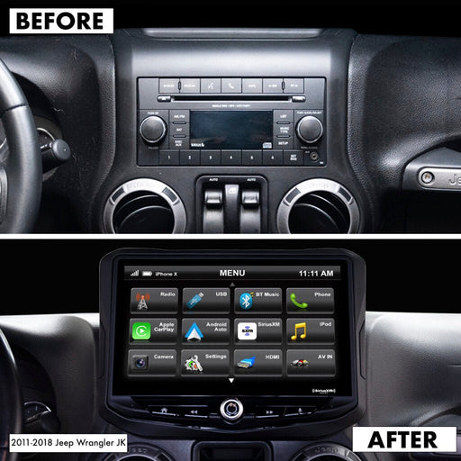 JEEP WRANGLER JK 2011 to 2018 | HEIGH10 10 Inch Touch Screen Stereo Upgrade with Fitting Kit  |  Apple CarPlay & Android Auto | TopVehicleTech.com