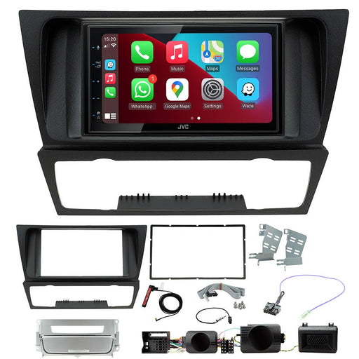 BMW 3-Series (E90/E91/E92/E93) 2005 to 2012 (Non Amplified with Auto A/C & Silver Pocket) | Double DIN Stereo and Fitting Kit | JVC KW-M560BT | Wireless Apple Carplay & Android Auto | TopVehicleTech.com
