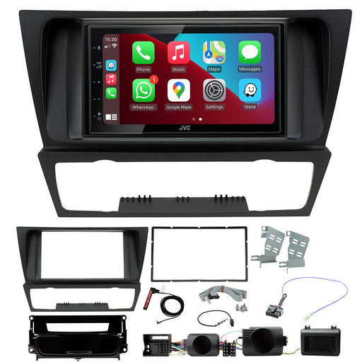 BMW 3-Series (E90/E91/E92/E93) 2005 to 2012 (Non Amplified with Auto A/C & Gloss Black Pocket) | Double DIN Stereo and Fitting Kit | JVC KW-M560BT | Wireless Apple Carplay & Android Auto | TopVehicleTech.com