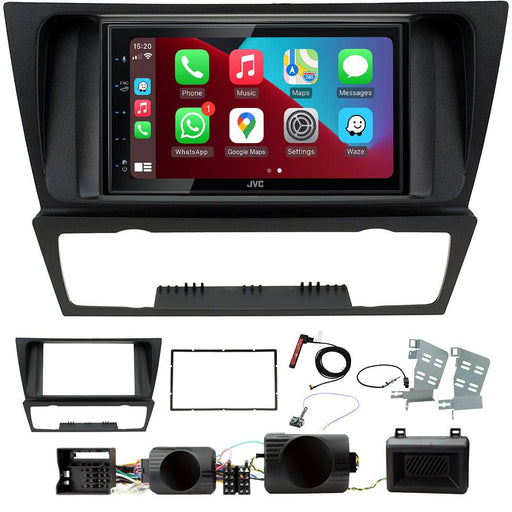 BMW 3-Series (E90/E91/E92/E93) 2005 to 2012 (Amplified vehicles with Auto A/C) | Double DIN Stereo and Fitting Kit | JVC KW-M560BT | Wireless Apple Carplay & Android Auto | TopVehicleTech.com