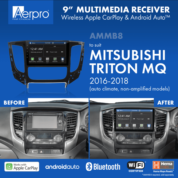 Aerpro 9’’ Screen Stereo Upgrade Kit for Mitsubishi L200 2016-2018 | Wireless Apple Car Play / Android Auto | TopVehicleTech.com
