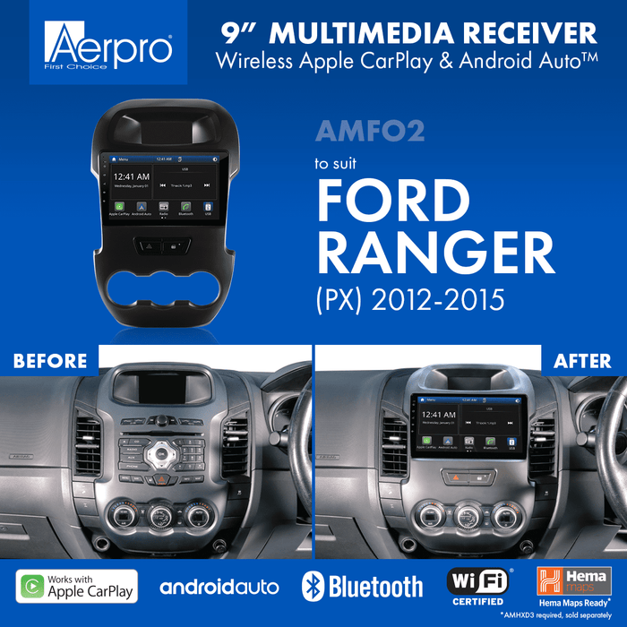 AMFO2 9" Multimedia receiver to suit Ford Ranger px 2012-2015 | TopVehicleTech.com