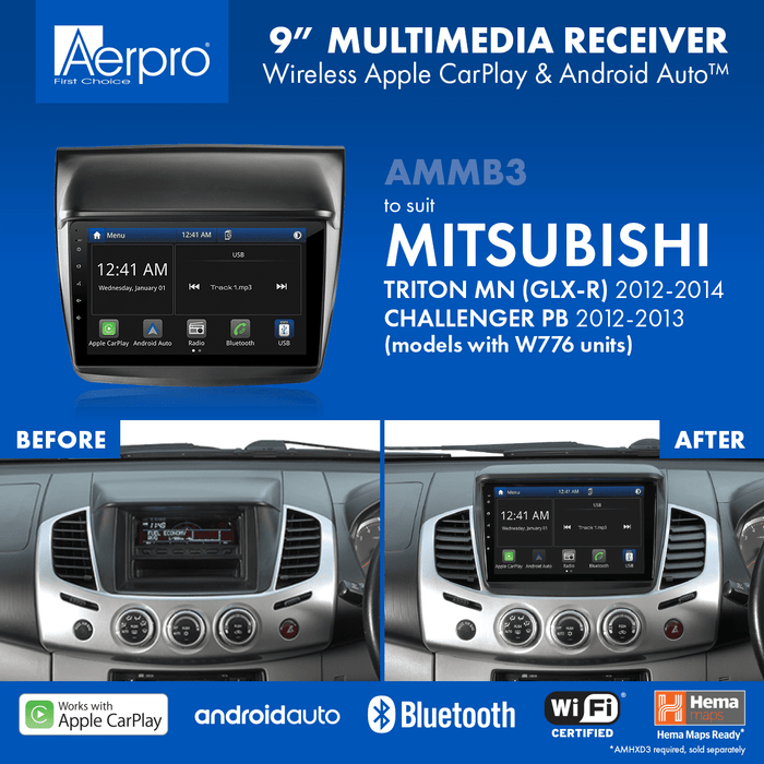 Copy of AMMB26 9’’ Screen Stereo Upgrade Kit for Mitsubishi Challenger 2013-2015 | Wireless Apple Car Play / Android Auto | TopVehicleTech.com