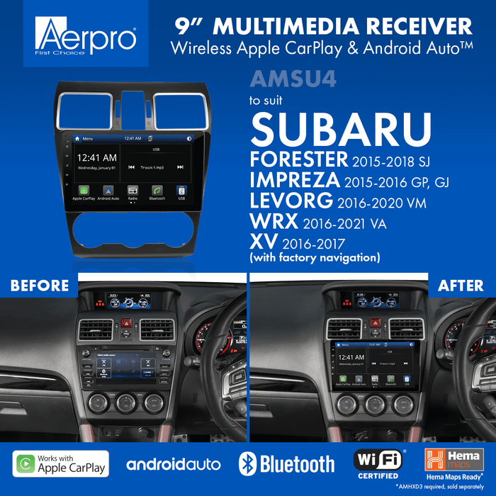 Aerpro 9’’ Screen Stereo Upgrade Kit for Subaru Forester 2015-2018 Models | Wireless Apple Car Play / Android Auto | TopVehicleTech.com