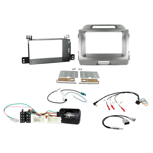 Kia Sportage 2010-2015 Full Car Stereo Installation Kit, LIGHT GREY Double DIN fascia panel, steering wheel control interface, For Non-Amplified Vehicles Only