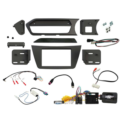 Mercedes C-Class 2012-2014 Full Car Stereo Installation Kit BLACK Double DIN Fascia, steering wheel control interface, an antenna adapter