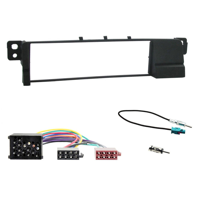 BMW 3-Series E46 1998 - 2005 Full Car Stereo Installation Kit | Single DIN Fascia, ISO Harness and Antenna Adapter