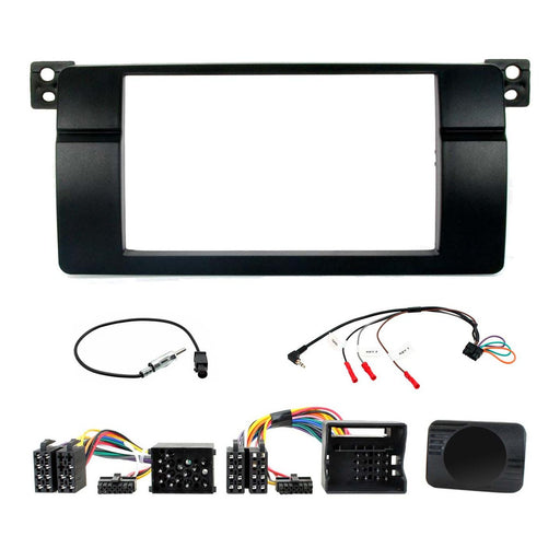 Full Car Stereo Installation Kit For BMW 3-Series E46 1998 - 2005 | Double DIN Fascia, Steering Wheel Control Interface, Antenna Adapter