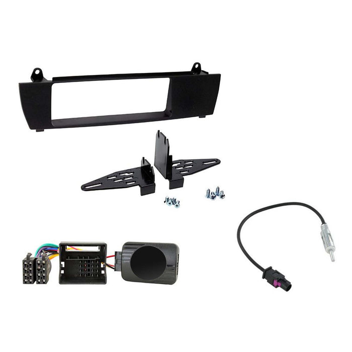 BMW X3 E83 2004 10 Full Car Stereo Installation Kit - Single Din D Fascia, Steering Wheel Control Interface, Antenna Adapter & Universal Patchlead