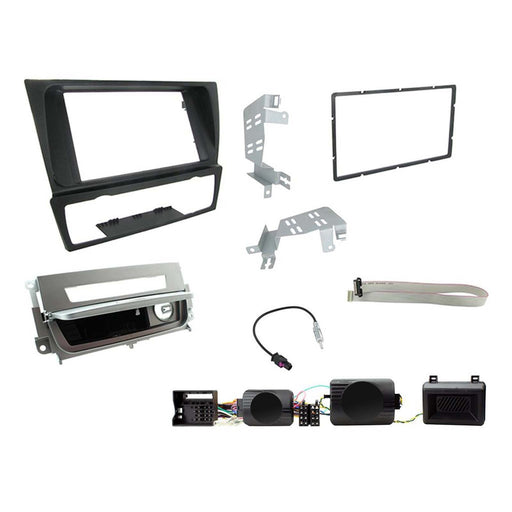 BMW 3 Series E90/91/92/93 2005 2012 Stereo Installation Kit Non Amplified with Auto A/C - Silver Double Din Fascia, Steering wheel interface