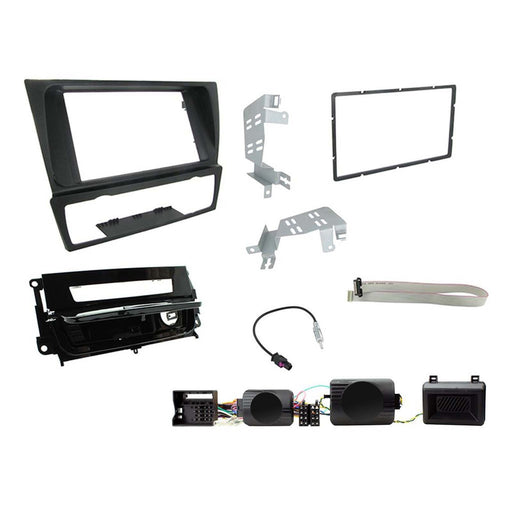 BMW 3 E90/91/92/93 2005 12 Stereo Installation Kit Non Amplified with Automatic A/C - Piano Black Double Din Fascia, steering wheel interface