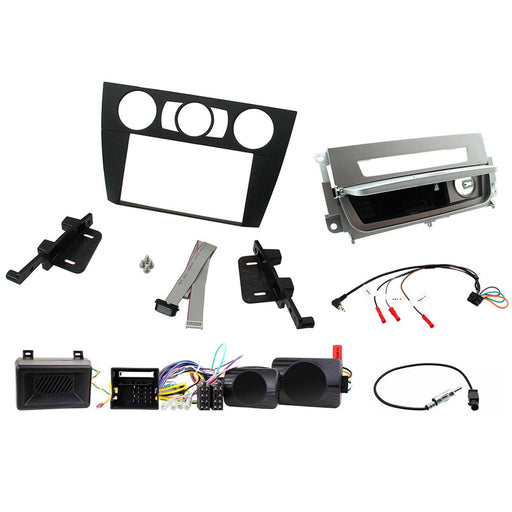 BMW 3 Series E90/91/92/93 2005 2012 Car Stereo Installation Kit - Non Amplified with Manual A/C, Silver Double Din Fascia, Steering Wheel interface