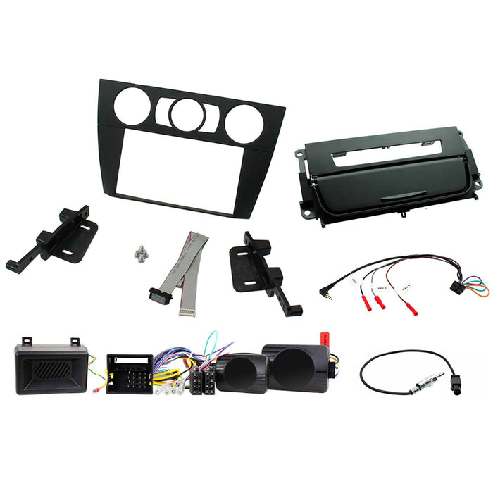 BMW 3 Series E90/91/92/93 2005 2012 Car Stereo Install Kit Manual Air Conditoning Only - M BLACK Double Din Fascia, Steering Wheel interface