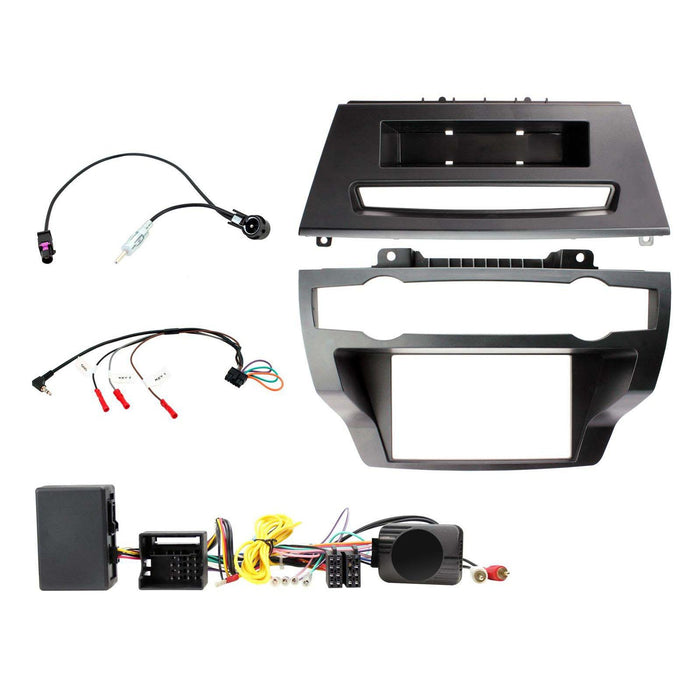 BMW E70 X5 , 2007 -2013 Full Car Stereo Installation Kit Amplified - Double Din Fascia, Steering Wheel interface, antenna adapter and patch lead