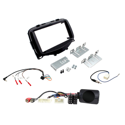 Citroen C1 2014-2021 Full Car Stereo Installation Kit, PIANO BLACK Double DIN Fascia, Steering Wheel interface, antenna adapter and patch lead