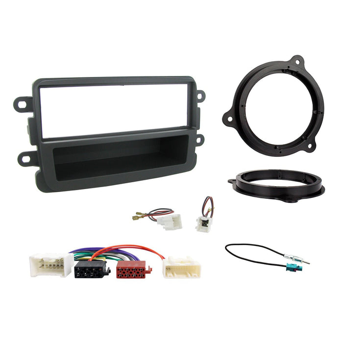 Dacia Duster 2012-2017 Full Car Stereo Installation Kit, single DIN Fascia, antenna adapter and patch lead