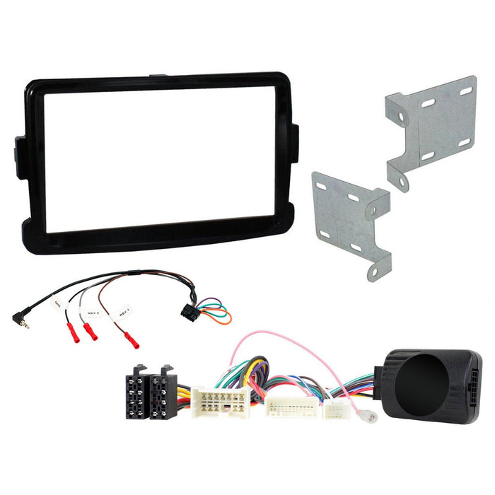 Dacia Sandero 2012-2016 Full Car Stereo Installation Kit BLACK Double DIN Fascia, Steering Wheel interface, antenna adapter and patch lead