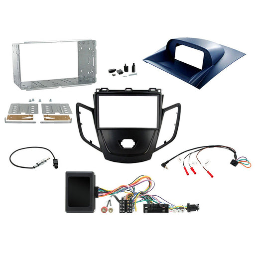 Ford Fiesta 2008-2010 Full Car Stereo Installation Kit BLACK Double DIN Fascia with BLUE display cover , Steering Wheel interface