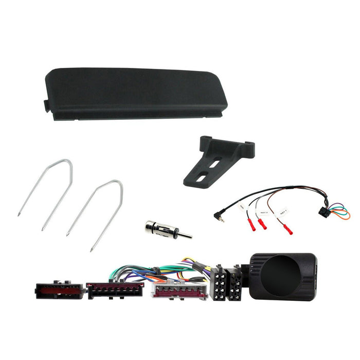 Ford Puma 1997-2002 Full Car Stereo Installation Kit BLACK single DIN Fascia, Steering Wheel interface, antenna adapter and patch lead