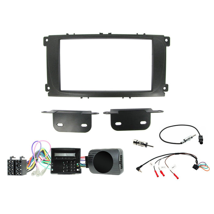 Ford Mondeo 2007-2014 Full Car Stereo Installation Kit black double DIN Fascia, Steering Wheel interface, antenna adapter and patch lead