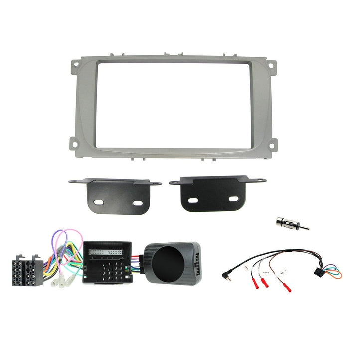 Ford S-Max 2006-2014 Full Car Stereo Installation Kit SILVER double DIN Fascia, Steering Wheel interface, antenna adapter and patch lead