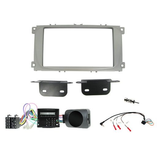 Ford Focus 2007-2011 Full Car Stereo Installation Kit SILVER double DIN Fascia, Steering Wheel interface, antenna adapter and patch lead