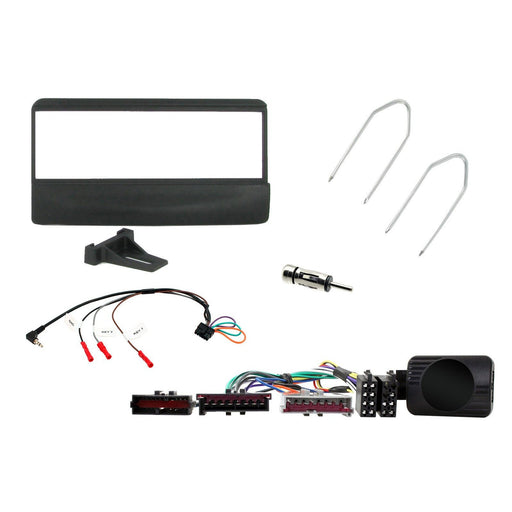 Ford Puma 1997-2002 Full Car Stereo Installation Kit black single DIN Fascia, Steering Wheel interface, antenna adapter and patch lead