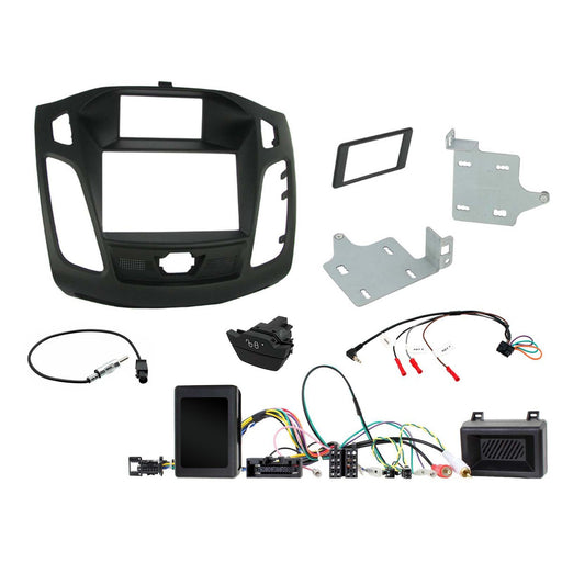 Ford Focus 2011 2015 Full Car Stereo Installation Kit - Black Double Din Fascia, Steering Wheel interface, antenna adapter and patch lead, Hazard Door Lock Switch included