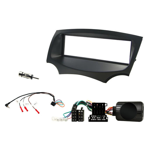 Ford Ka 2009-2017 Full Car Stereo Installation Kit BLACK single DIN Fascia, Steering Wheel Control Interface, Antenna Adapter & Universal Patchlead