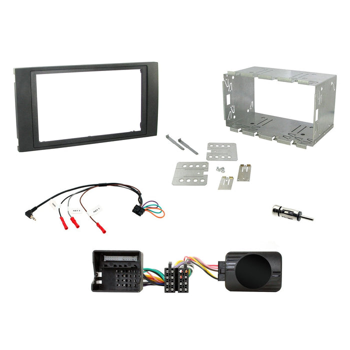 Ford C-Max 2003-2010 Full Car Stereo Installation Kit BLACK Double DIN Fascia, steering wheel control interface, an antenna adapter and universal patchlead