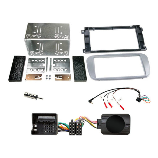 Full Car Stereo Installation Kit Ford Focus 2007-2011 | Silver Double DIN Fascia, Steering Wheel Interface,Antenna Adapter, Patchlead - Oval Shaped OEM Radio