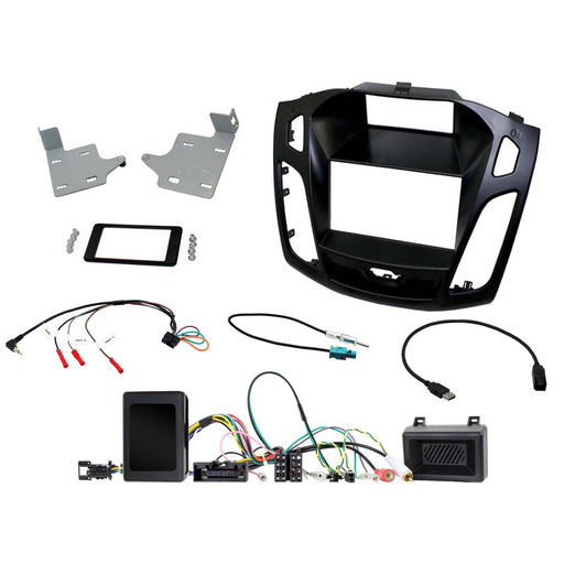 Ford Focus 2015 2018 Full Stereo Install Kit - Not Suitable For Sync Systems, BLACK Double DIN Fascia, Steering Wheel Interface