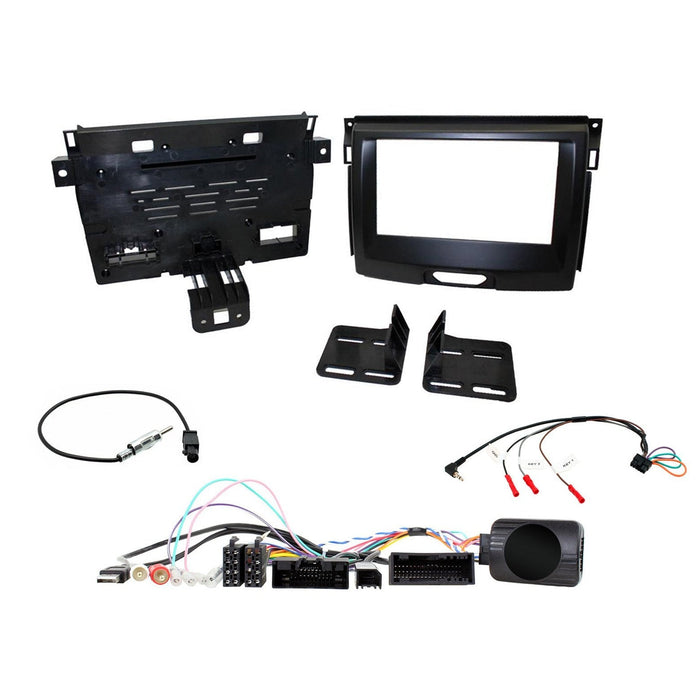 Ford Everest 2015-2021 Full Car Stereo Installation Kit FLAT BLACK Double DIN Fascia, steering wheel control interface, an antenna adapter