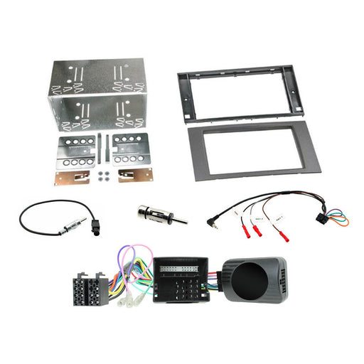 Ford Focus 2004-2007 Full Car Stereo Installation Kit ANTHRACITE Double DIN Fascia, steering wheel control interface, an antenna adapter and universal patchlead