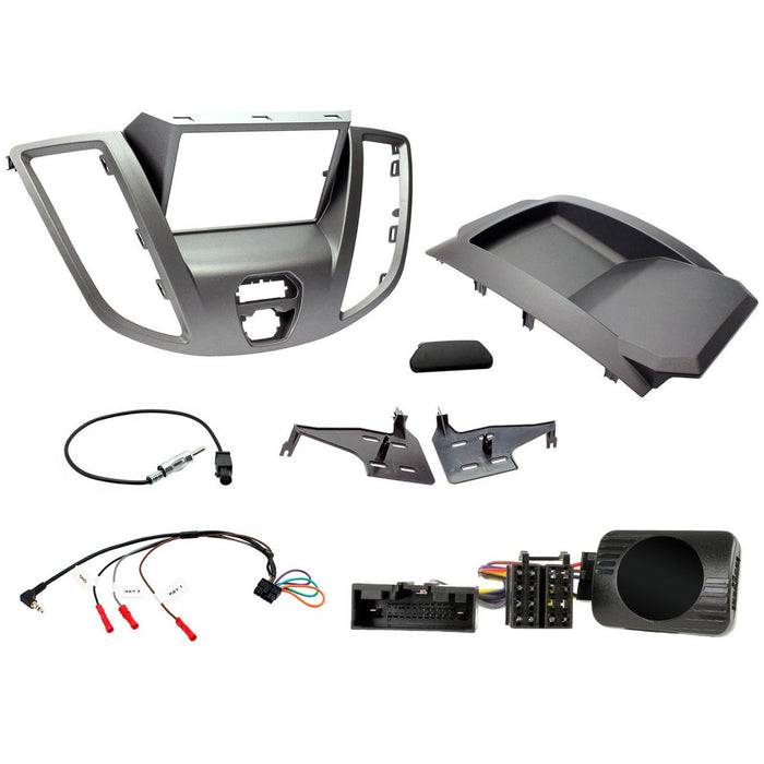 Ford Transit 2015-2021 Full Car Stereo Installation Kit, Bespoke Light Grey Double DIN Fascia, Steering Wheel Interface, Plug and Play