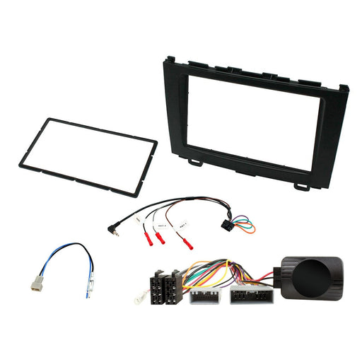 Honda CR-V 2007-2009 Full Car Stereo Installation Kit, BLACK Double DIN fascia panel, steering wheel control interface, an antenna adapter and universal patchlead
