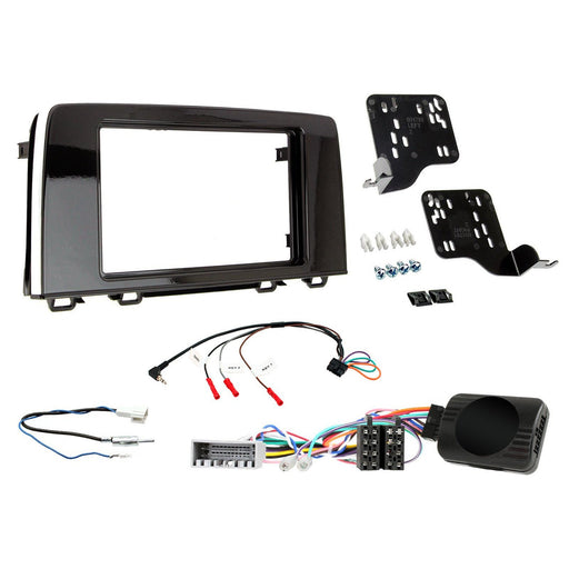 Honda CR-V 2017+ Full Car Stereo Installation Kit, GLOSS BLACK Double DIN fascia panel, steering wheel control interface, an antenna adapter and universal patchlead