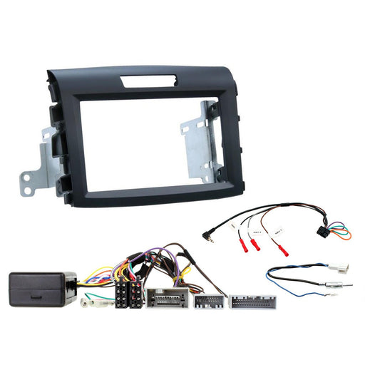 Honda CR-V 2012+ Full Car Stereo Installation Kit, BLACK Double DIN fascia panel, steering wheel control interface, an antenna adapter and universal patchlead