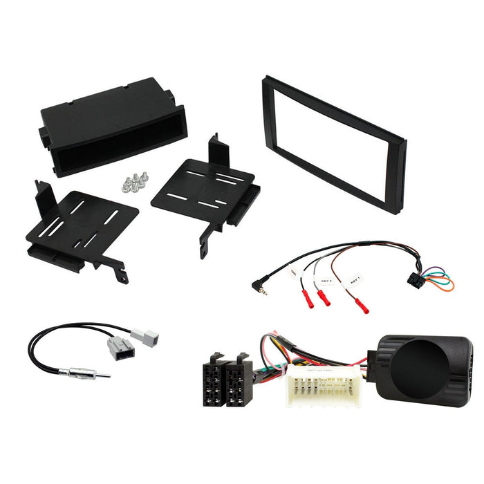Hyundai Santa-Fe 2007-2010 Full Car Stereo Installation Kit, BLACK Double DIN fascia panel, steering wheel control interface, an antenna adapter and universal patchlead