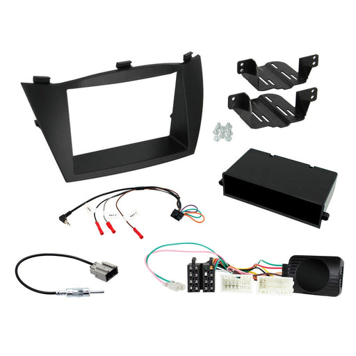 Hyundai ix35 2010-2013 Full Car Stereo Installation Kit, BLACK Double DIN fascia panel, steering wheel control interface, Non-Amplified models only