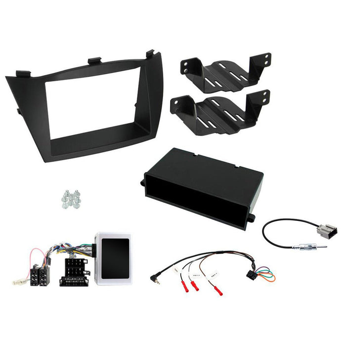 Hyundai ix35 2010-2013 Full Car Stereo Installation Kit, BLACK Double DIN fascia panel, steering wheel control interface, Amplified models only