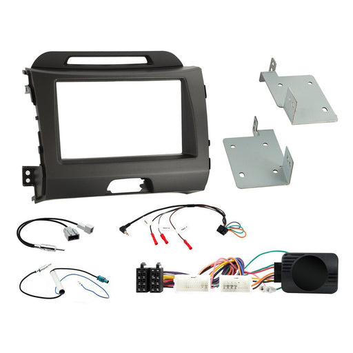 Kia Sportage 2010-2015 Full Car Stereo Installation Kit, BLACK Double DIN fascia panel, steering wheel control interface, For Non-Amplified Vehicles Only