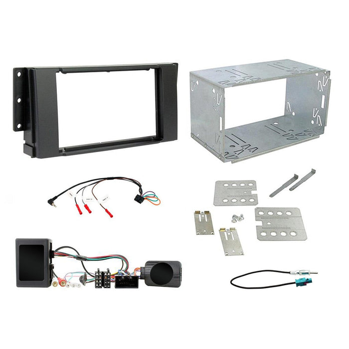 Land Rover Discovery 2005-2009 Full Car Stereo Installation Kit BLACK Double DIN Fascia, steering wheel control interface, an antenna adapter