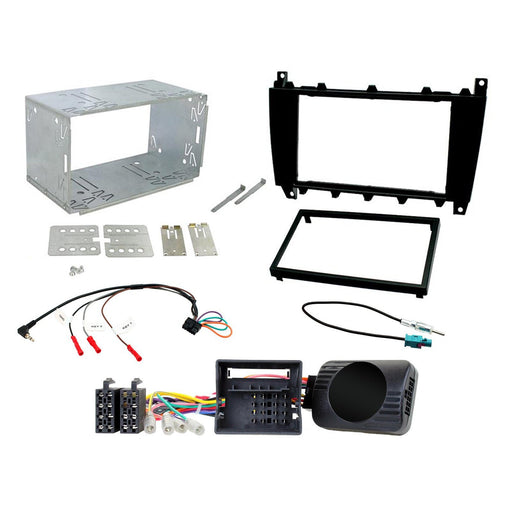 Full Car Stereo Installation Kit For Mercedes C Class W203 2004-2007 Double Din Fascia, Steering Wheel interface, antenna adapter and patch lead