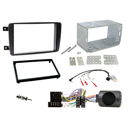 Mercedes CLK 2002-2004 Full Car Stereo Installation Kit BLACK Double DIN Fascia, steering wheel control interface, an antenna adapter