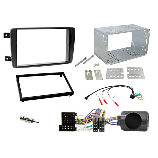 Mercedes C-Class 2001-2004 Full Car Stereo Installation Kit BLACK Double DIN Fascia, steering wheel control interface, an antenna adapter