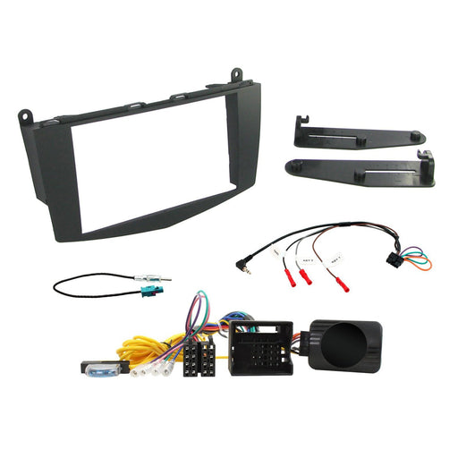 Full Car Stereo Installation Kit For Mercedes C-Class W204 2007-2011 Double Din Fascia, Steering Wheel interface, antenna adapter and patch lead